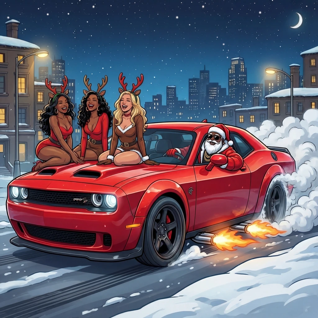 St. Niggalas in the Hellcat with reindeer girls